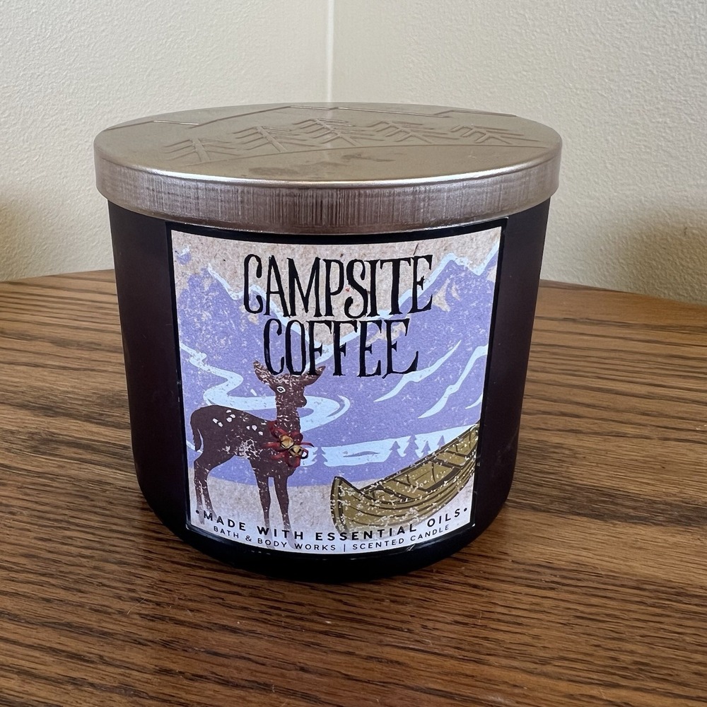 Bath And Body Works Campsite Coffee Candle 3-Wick New RARE Jar Container